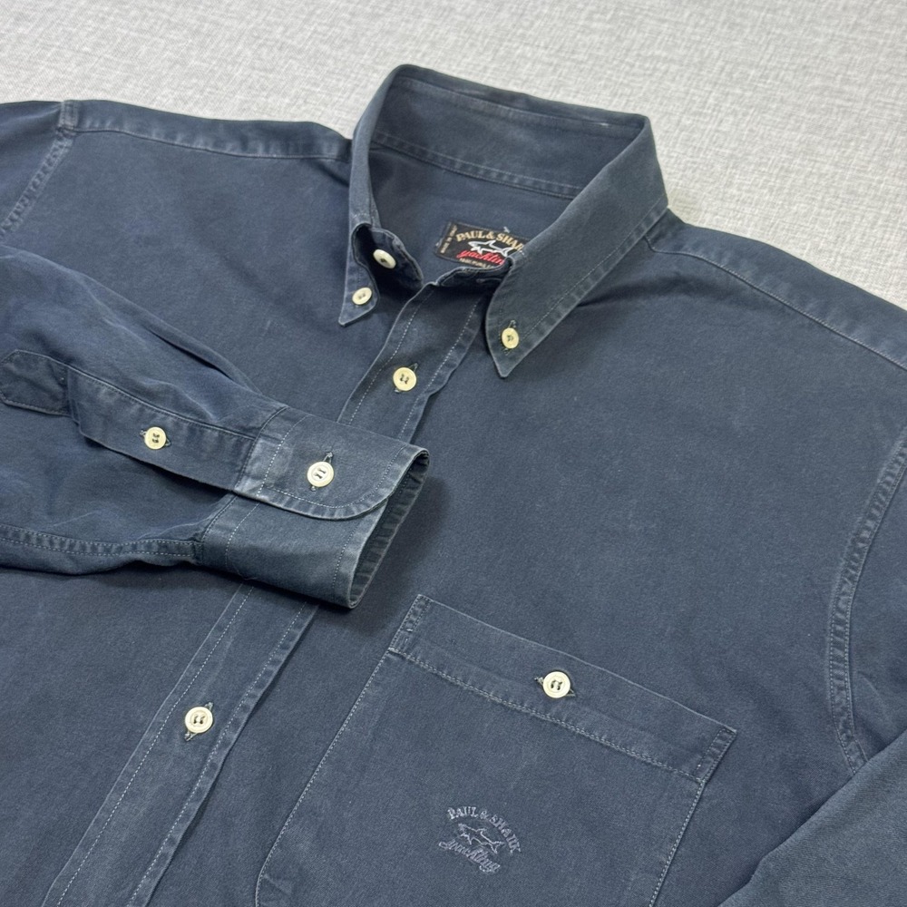 Paul & Shark Yachting Button-Down Shirt Mens M Blue Long Sleeve Made In Italy